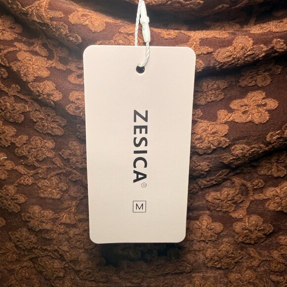 ZESICA Brown Floral Lace Long Sleeve Top – Size M - Picture 4 of 7
